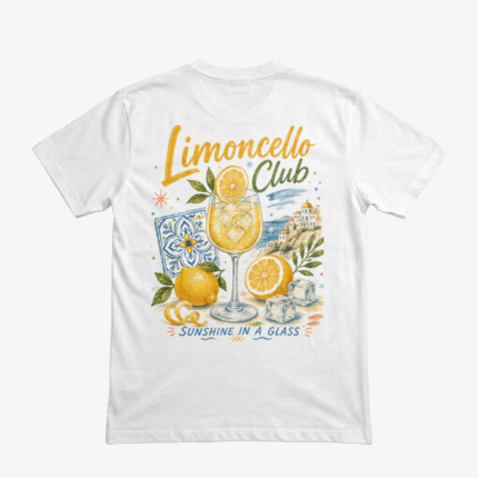 Limoncello Club Akdeniz Esintili Baskılı Unisex Tişört | Unisex Premium Tişört
