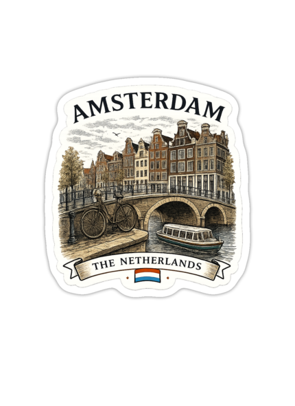 Amsterdam Vintage Tasarım Sticker | Die Cut | Mat | Laminasyonlu Sticker