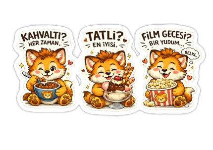 Keyifçi Pofuduk 3'lü Sticker Seti | Die Cut | Mat | Laminasyonlu Sticker