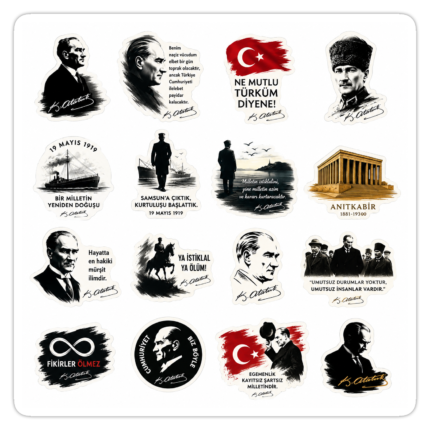 Atatürk Sticker Paketi | Die Cut | Mat | Laminasyonlu Sticker