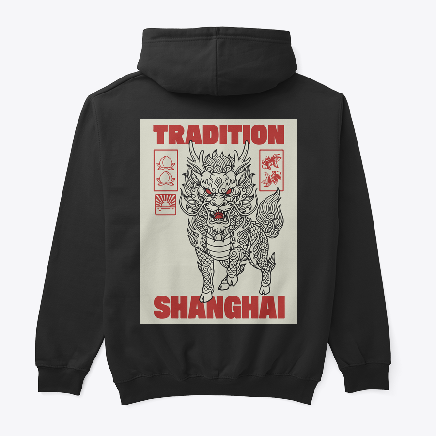 Clothing Mockup 45205 back Kendi Geleneklerini Yıkanlara tasarımlı siyah hoodie, arka görünüm