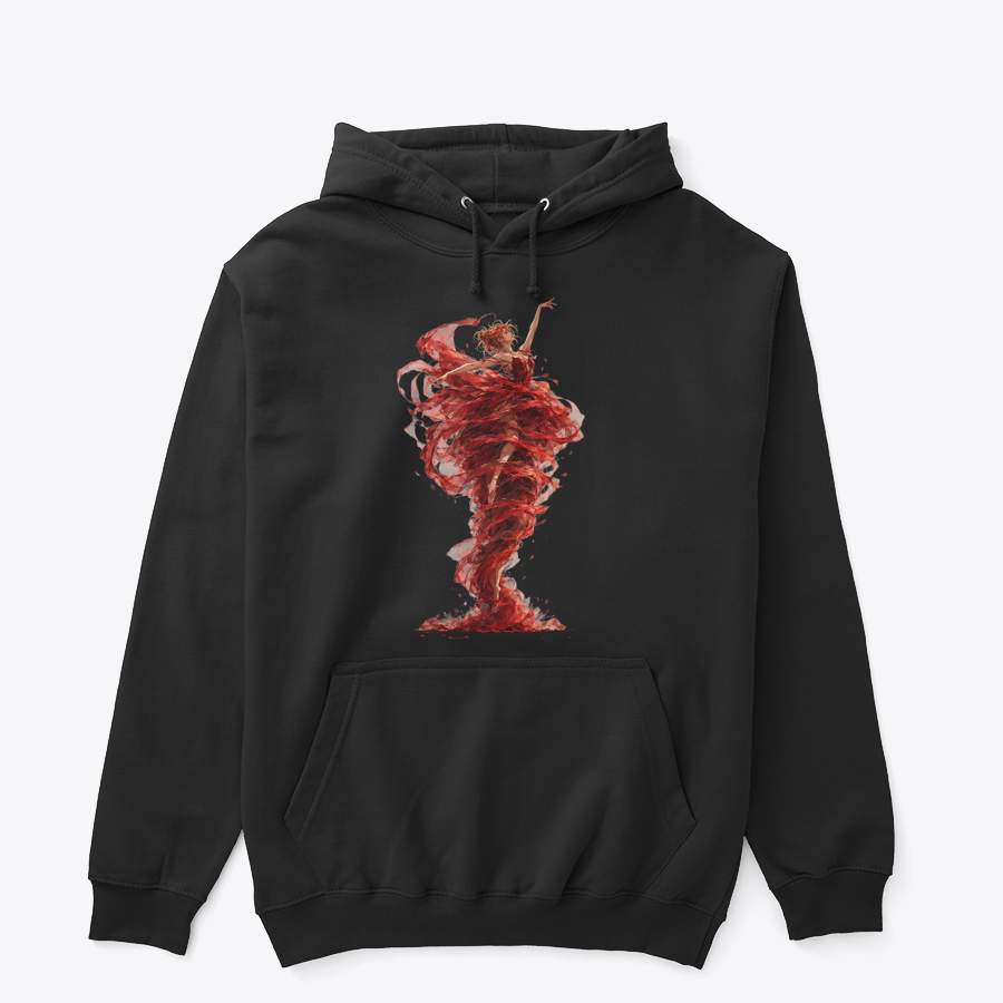 Clothing Mockup 44610 front Kızıl Balerin tasarımlı siyah hoodie