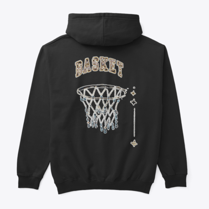 Kristal pota tasarımlı siyah hoodie, arka görünüm