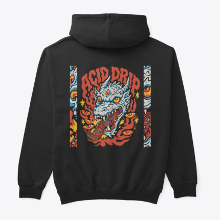 Alevler İçinde Bir Kriz tasarımlı siyah hoodie, arka görünüm