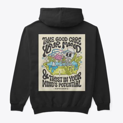 Beyin Temizliği tasarımlı siyah hoodie, arka görünüm