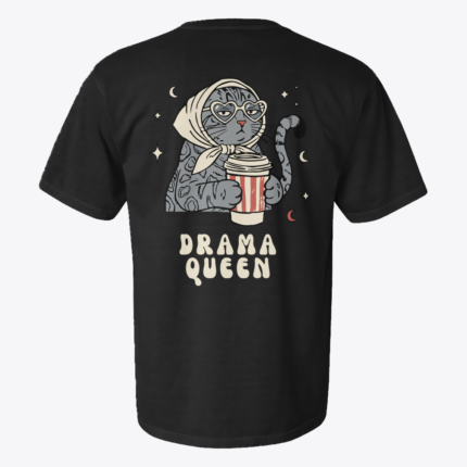 Drama Queen tasarımlı siyah tişört, arka görünüm