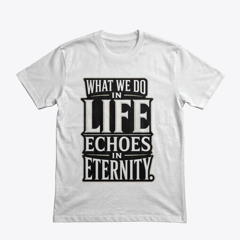 Clothing Mockup 46948 front Echoes of Eternity tasarımlı beyaz tişört