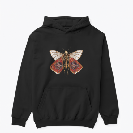 Elegant Decay Persian Moth tasarımlı siyah hoodie