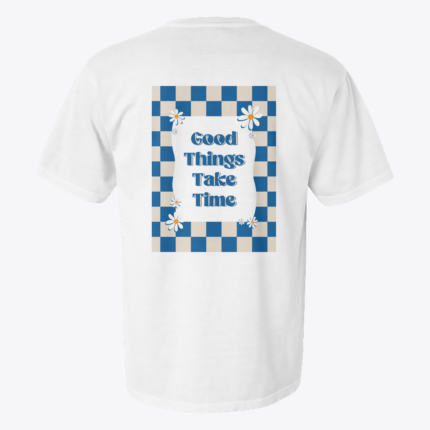 Good Things Take Time – Retro Papatya Grafik Baskılı Tişört, arka görünüm