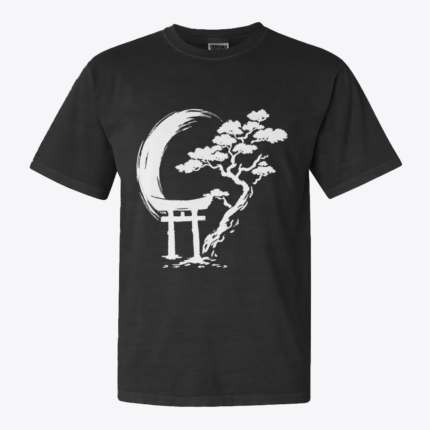 Moon bonsai desenli tasarımlı siyah tişört