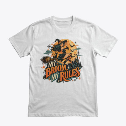 My Broom, My Rules tasarımlı beyaz tişört