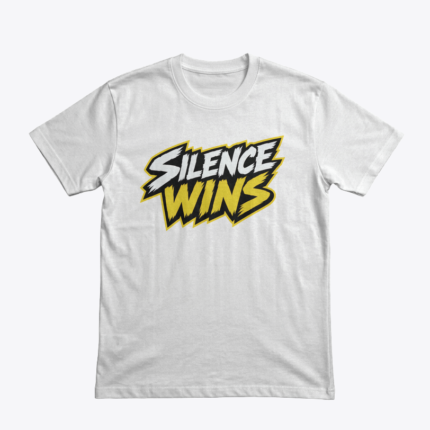 Silence Wins tasarımlı beyaz tişört