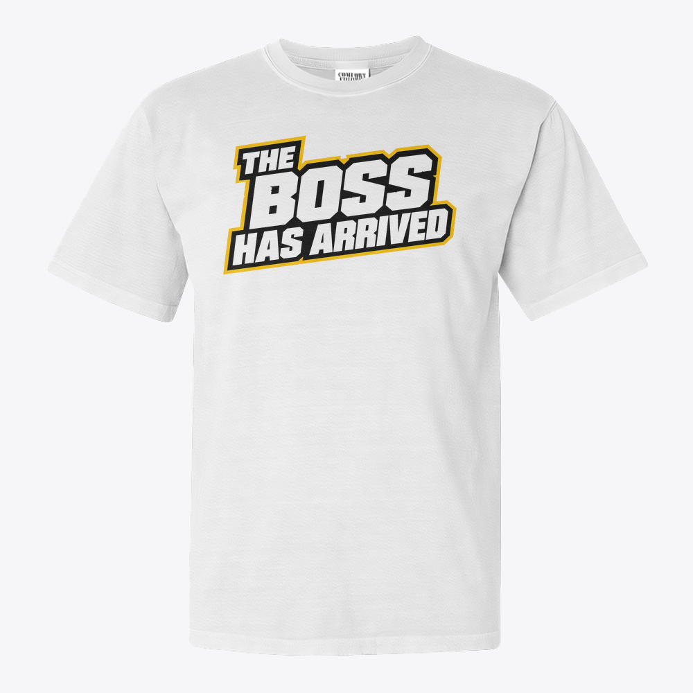 The Boss Has Arrived tasarımlı beyaz tişört