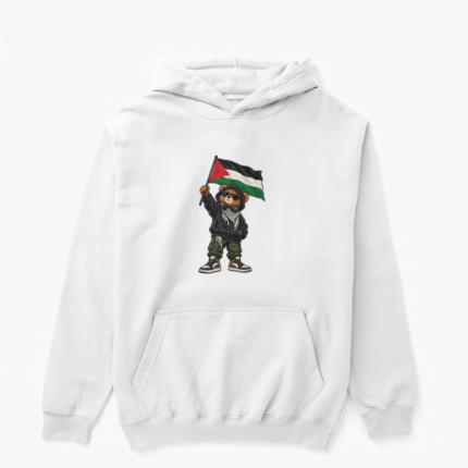 Trendy Ayı Özgürlük Ruhu tasarımlı beyaz hoodie