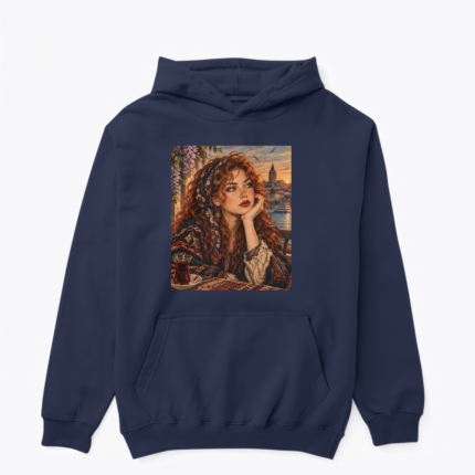 TWOCHE STUDIO İstanbul Galata Gün Batımı Bohem Oversize Sweatshirt tasarımlı lacivert hoodie