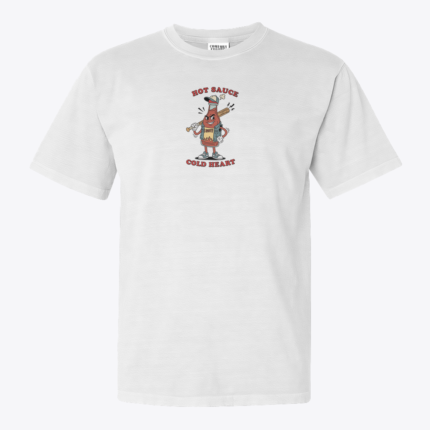 Vintage Retro Acı Sos 1930’lar Maskot – Hot Sauce Cold Heart tasarımlı beyaz tişört