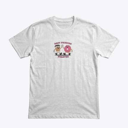 Vintage Retro Donut & Kahve 1930’lar Maskot – Best Friends Forever tasarımlı beyaz tişört