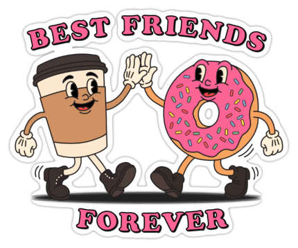 Vintage Retro Donut & Kahve 1930’lar Maskot – Best Friends Forever sticker