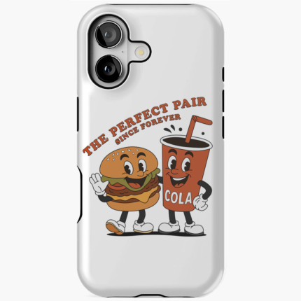 Vintage Retro Hamburger Kola 1930’lar Maskot – The Perfect Pair Since Forever tasarımlı telefon kılıfı