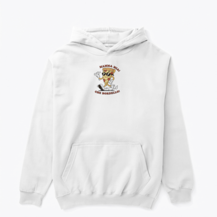 Vintage Retro Pizza Dilimi 1930’lar Maskot – Mamma Mia! Che Bordello! tasarımlı beyaz hoodie