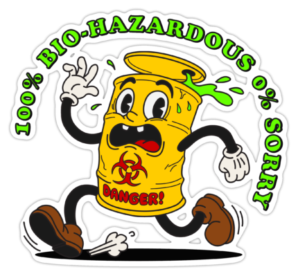 Vintage Retro Radyoaktif Varil 1930’lar Maskot – 100% BIO-HAZARDOUS, 0% SORRY sticker