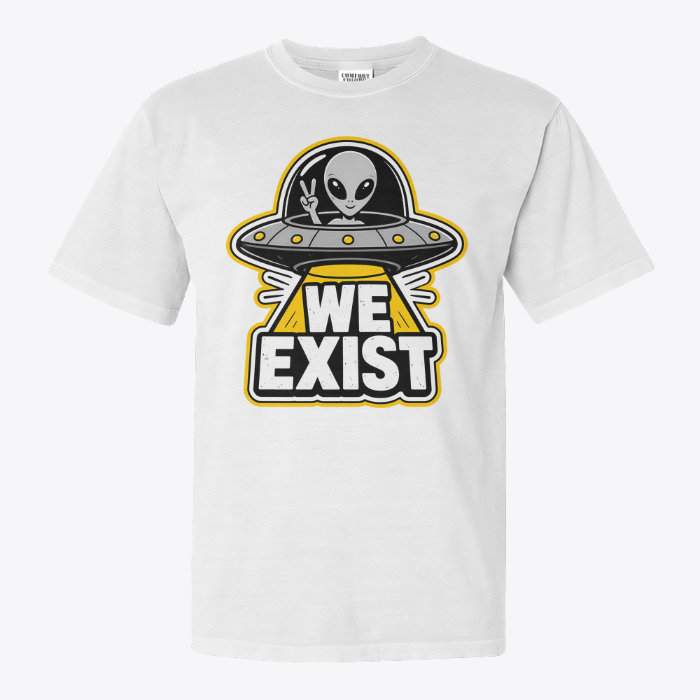 Clothing Mockup 47542 front We Exist tasarımlı beyaz tişört